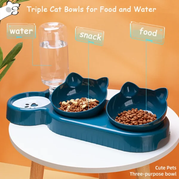 Pet Feeder - 2-in-1 Double Bowls with Automatic Drinking Bottle