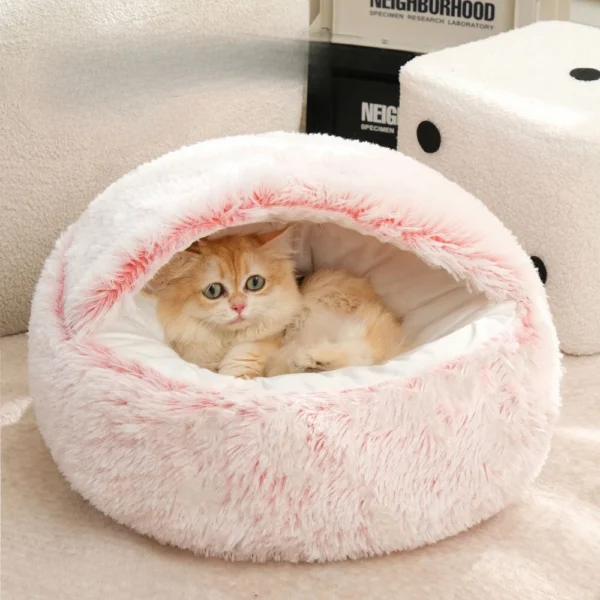 Cat Cushion Semi Enclosed - Pet Sleep Bags Soft Plush 2 in 1 - Image 2